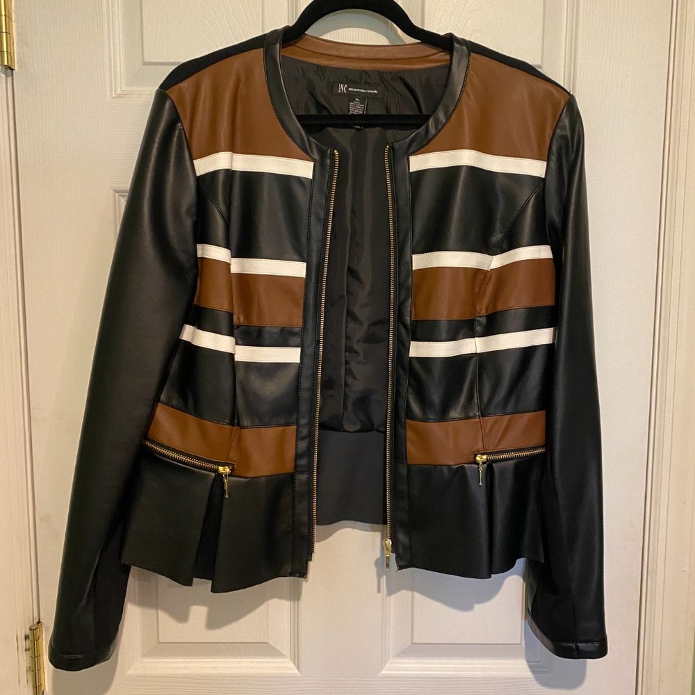INC  International Concepts FAUX LEATHER PEPLUM JACKET-SIZE XL